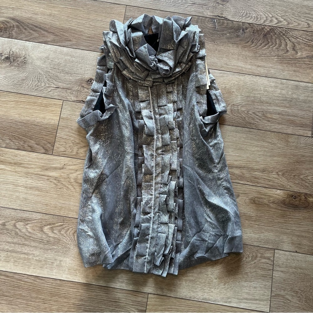 NWT Figue XS Tessa Top Sparkly Silver Kamob Ruffle Sleeveless $395
